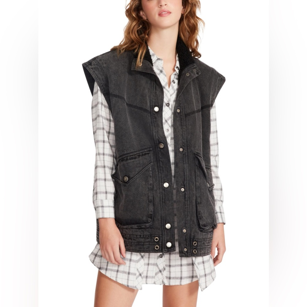 NWT Steve Madden Aubrey Oversized Sherpa Lined Denim Vest